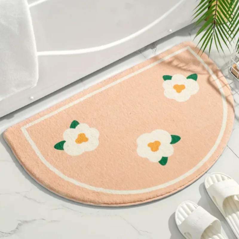 VIKAMA Faux Cashmere Soft Floor Rug Fresh Text Floral Carpet Home Entrance Carpet Bedroom Toilet Absorbent Non-slip Foot Mat