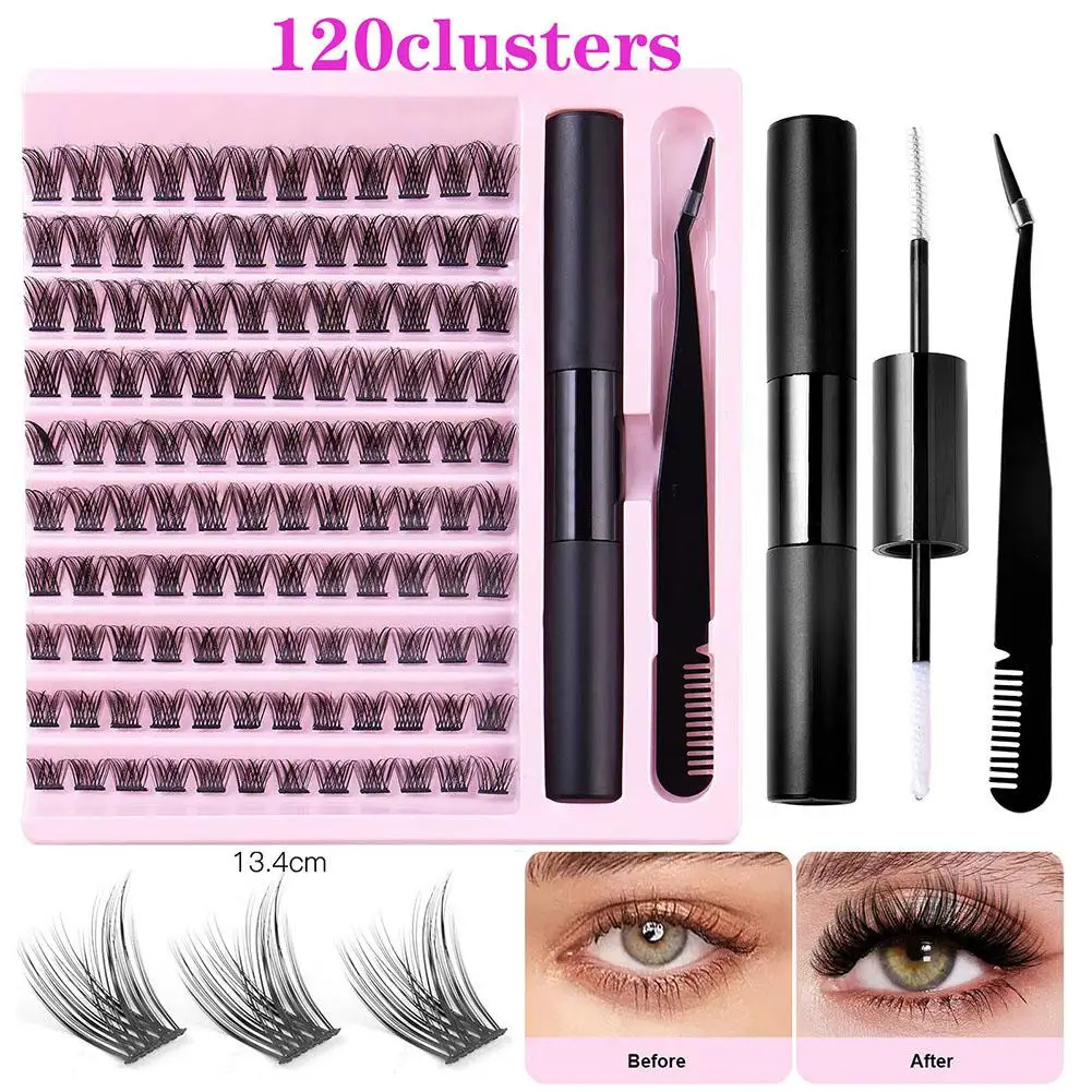 DIY Cluster Extension Lashes Kit Individual Lashes Set Fluffy False Eyelashes with Bond&Seal and Tweezer Makeup
