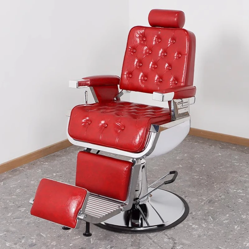 كرسي حلاق فاخر حديث ريترو قابل للطي كرسي صالون حلاقة مسند للقدمين صالون تجميل حصري أثاث صالون دي كوافير