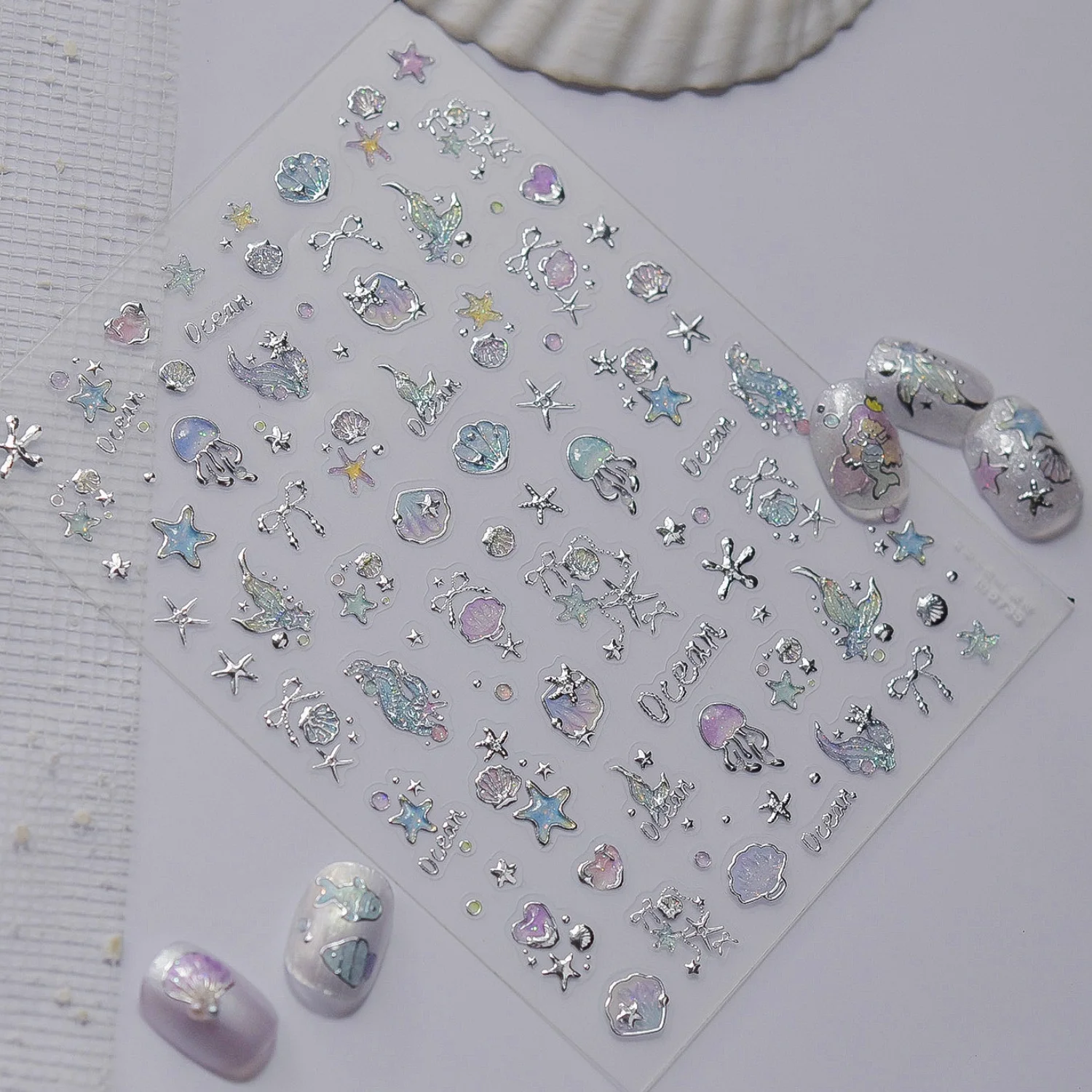 5D Fresh Ocean World Sea Star Nail Stickers Jelly Glitter Powder Nail Decorations Stickers Self adhesive Nail Art Decorations
