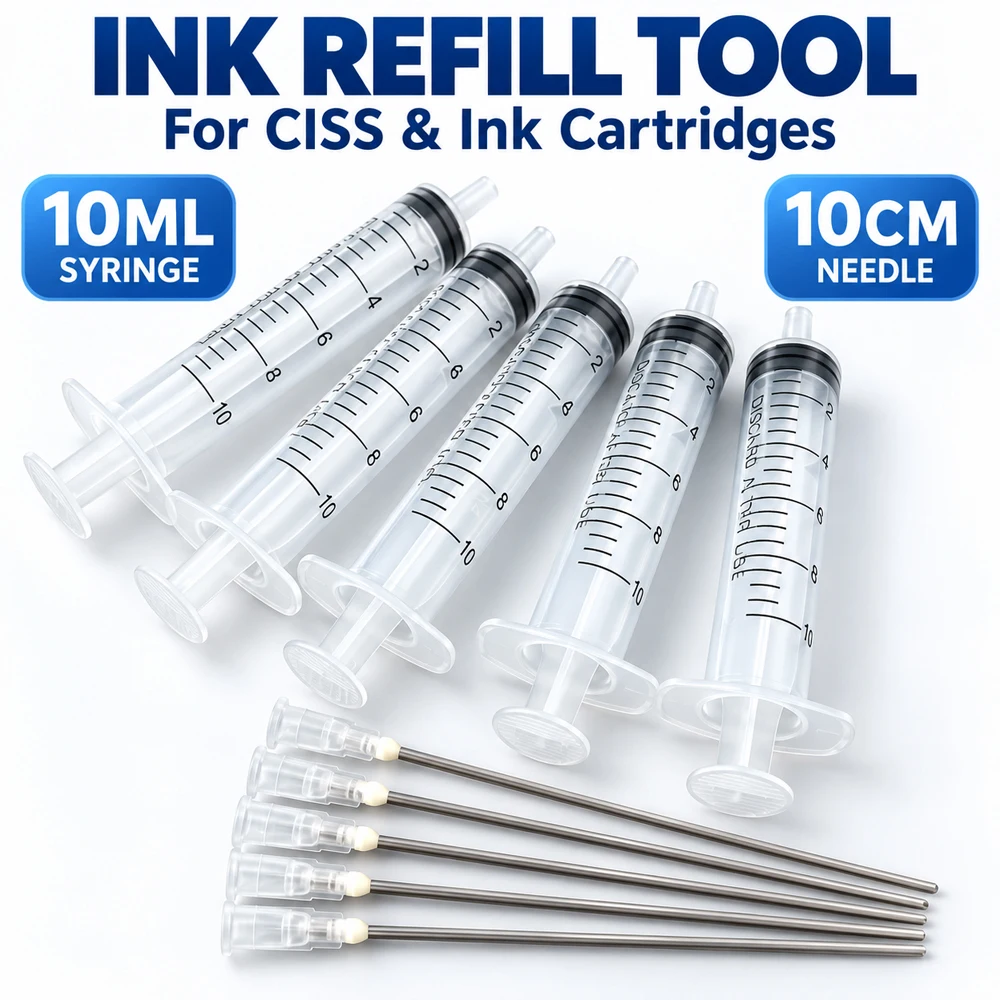 5pcs Add the Ink Tool 10ML Syringe Injector for Refilling Ink CISS Ink Cartridges with 10cm Long Needle