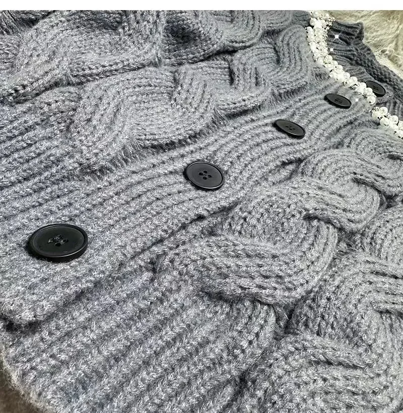 Francese elegante socialite girocollo diamante perla manica lunga monopetto maglione lavorato a maglia cardigan corto top donna autunno