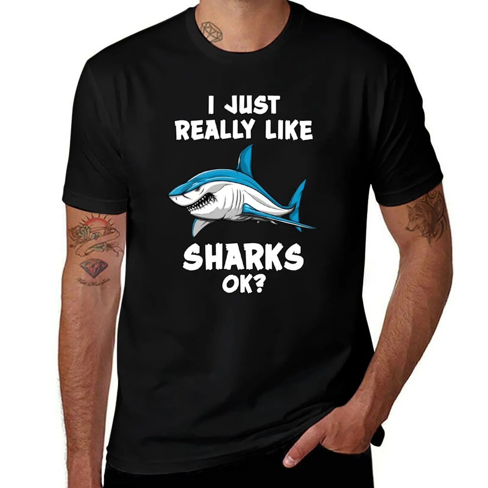 I Just Really Like Sharks Ok? T-Shirt Labor Work Casual T-Shirt