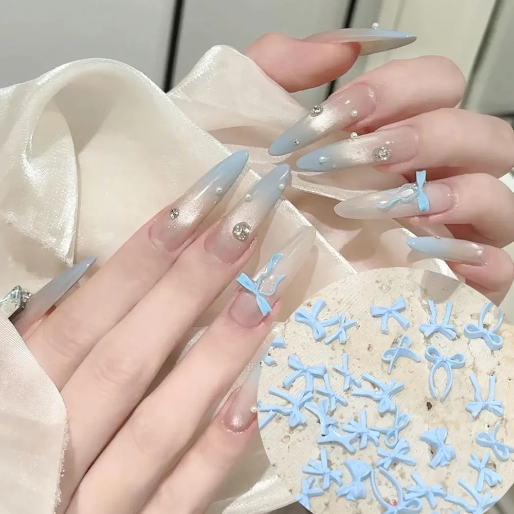 

100pcs 3D New Ins Ribbon Bow Nail Charms Mini Sweet Resin Bowknot Nail Accessories Mixed Cute Bows Tie DIY Nails Art Decorations