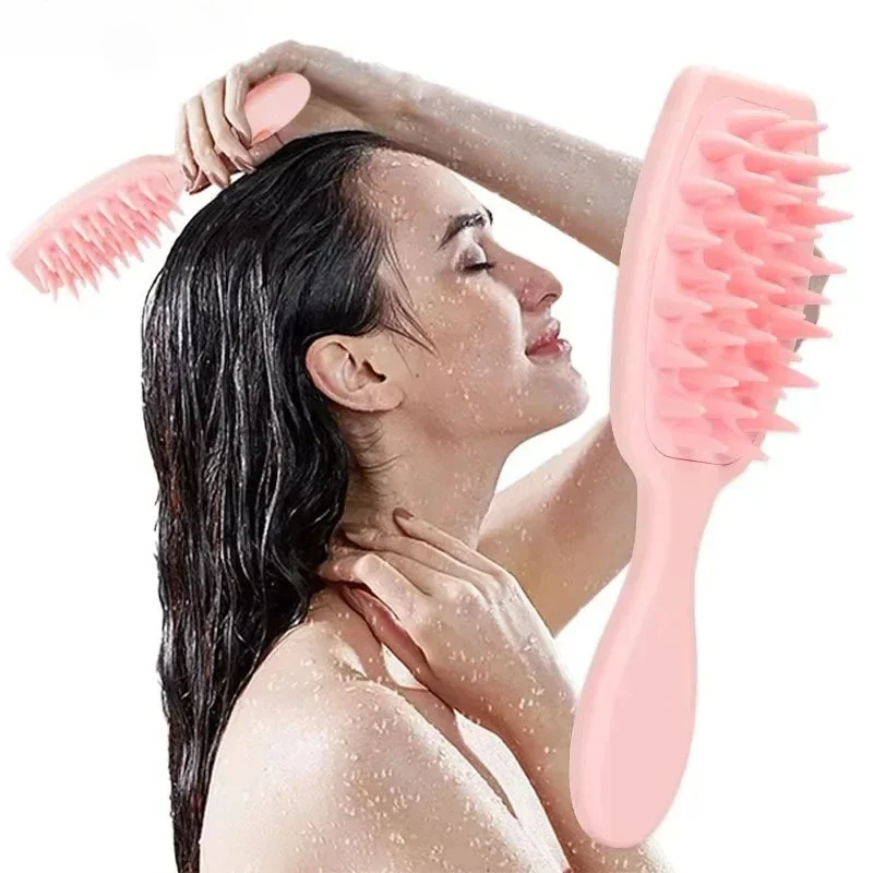 Silikon-Shampoo-Bürste Kopfhaut-Massagebürste Haarwaschkamm mit Langem Griff Kopfmassagegerät Bade-Peeling-Körperschrubber
