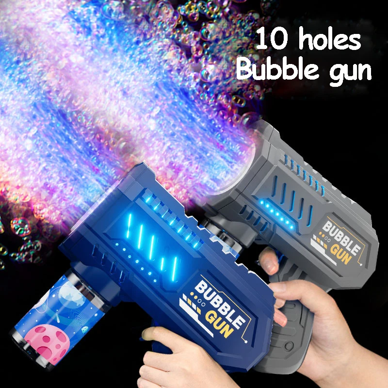 10/12 Holes Bubble Gun Pompom Gun Kids Toy Rocket Launcher Soap Drop Machine For Outdoor Indoor Birthday Wedding Bubble House