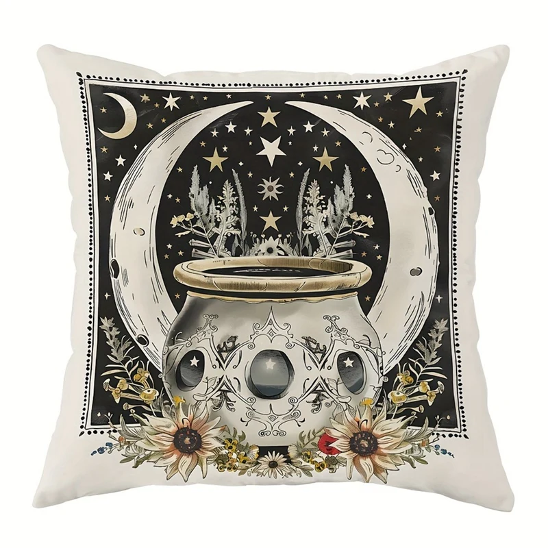 Halloween Throw Pillow Covers 18x18 Inch Contemporary Gothic Decorative Pillowcases with , Bat, Crow, Skull Designs-AD23
