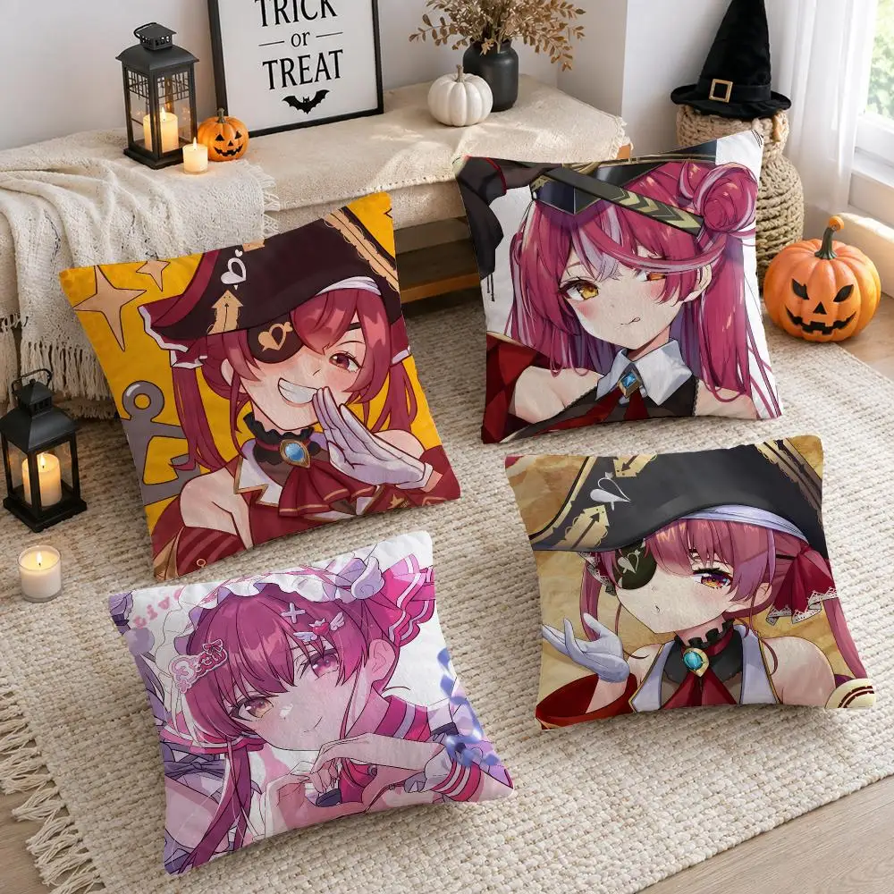 Web Online Anime H-Houshou Marine Cushion Cover Plush Decorative Pillow Case With Hidden Zipper Cutecore Room Decor For Home