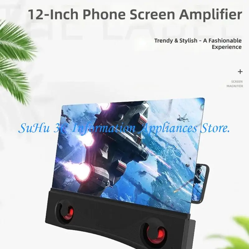  Clear 12Inhch Visual Magnifiers Integrated with Wireless Sound & Comfortable Viewing Screen Amplifier for Phones
