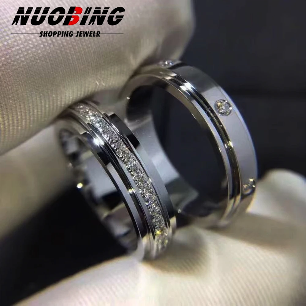 Exquisite Waterproof Stainless Steel Set With Shiny Zircon Rotatable Design Pressure Relief Engagement Ring Couple Jewelry Gift