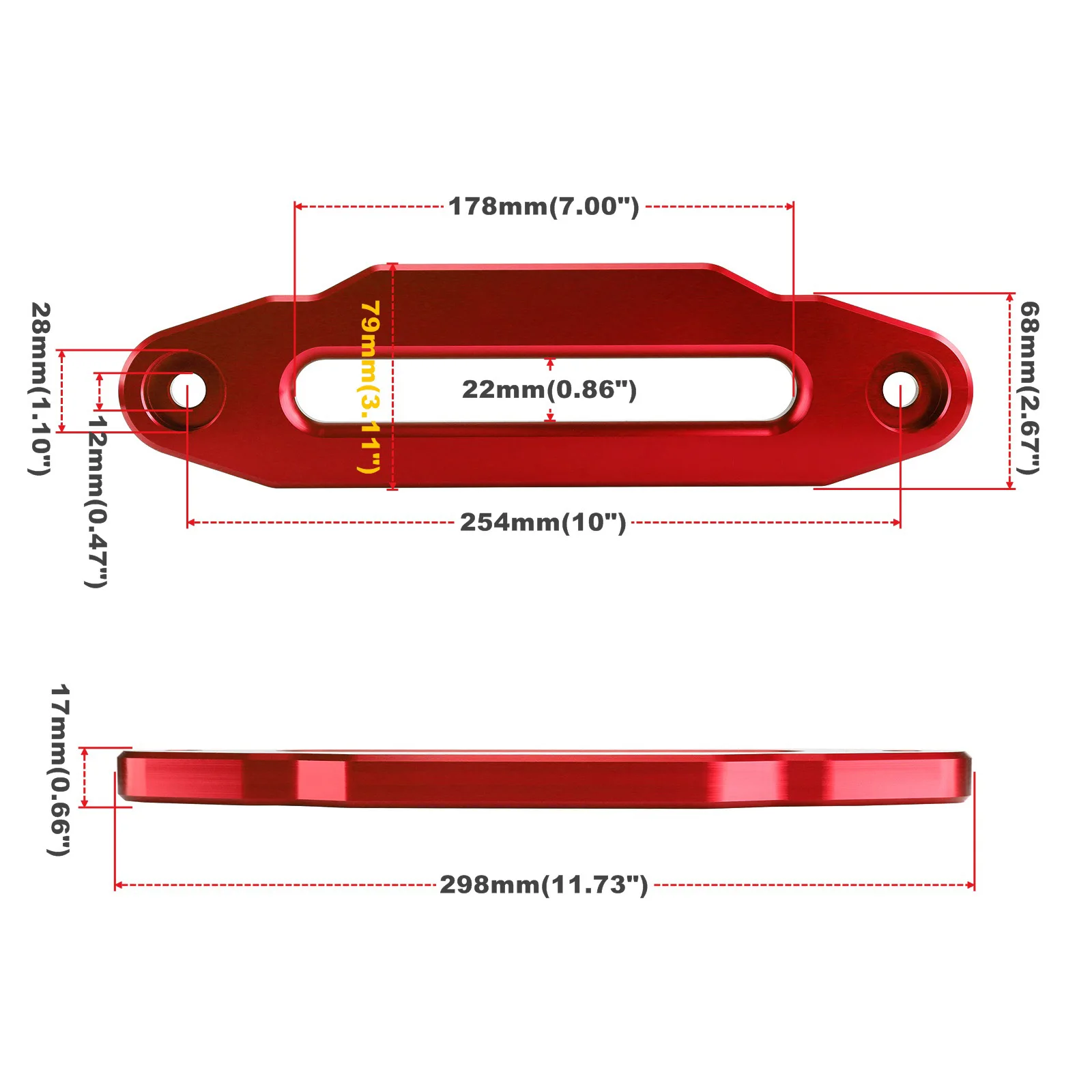 6063 Alumínio Hawse Fairlead Negro Azul Rojo 10" para Cabrestante de Cuerda Sintética 8000-13000 LBS 10" (254mm) 7/8" PULGADAS