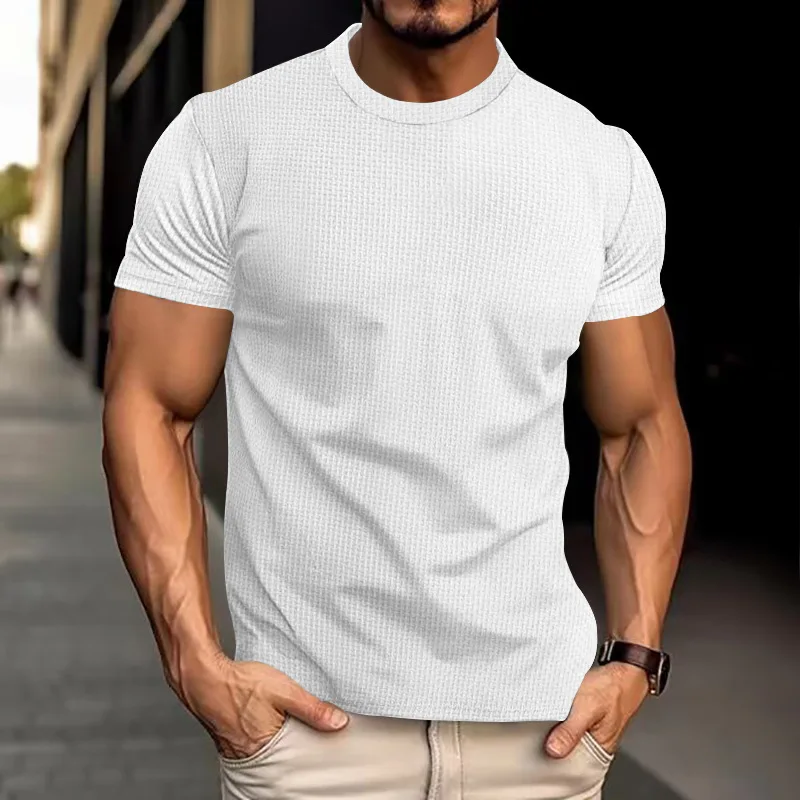 2025 Summer New Cross-border European Size Men's Short-sleeved T-shirt Breathable Slim Body Clothes Men's Running Sports T-shirt