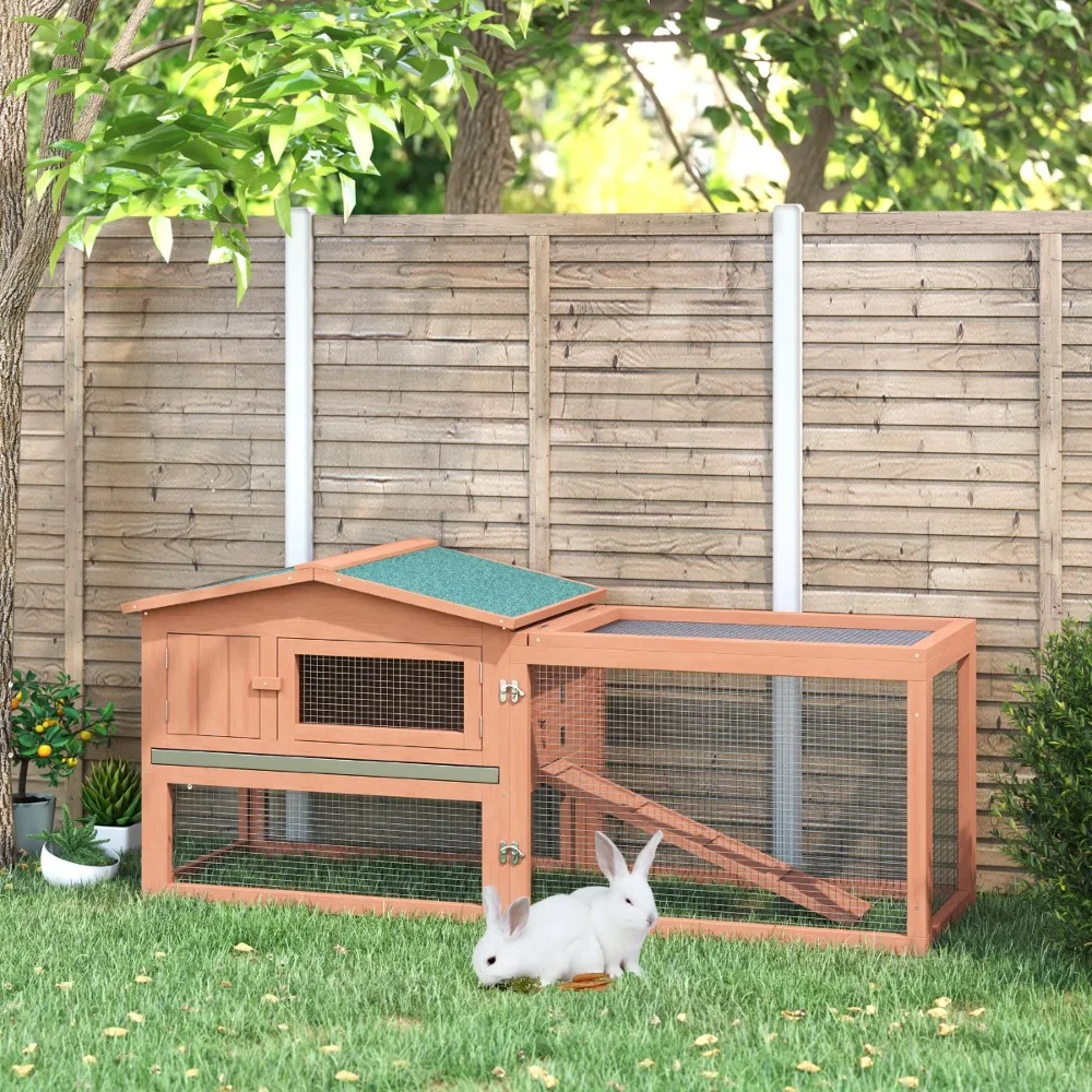 

Natural Fir Wood Outdoor Rabbit Hutch with Detachable Run – Weatherproof Enclosure for Small Pets