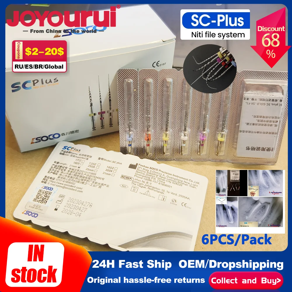 

SOCO PLUS 6PCS Dental File Nickel Titanium Heat Activated Root Canal Endodontic Rotary Files Dentistry Materials for Endo Motor