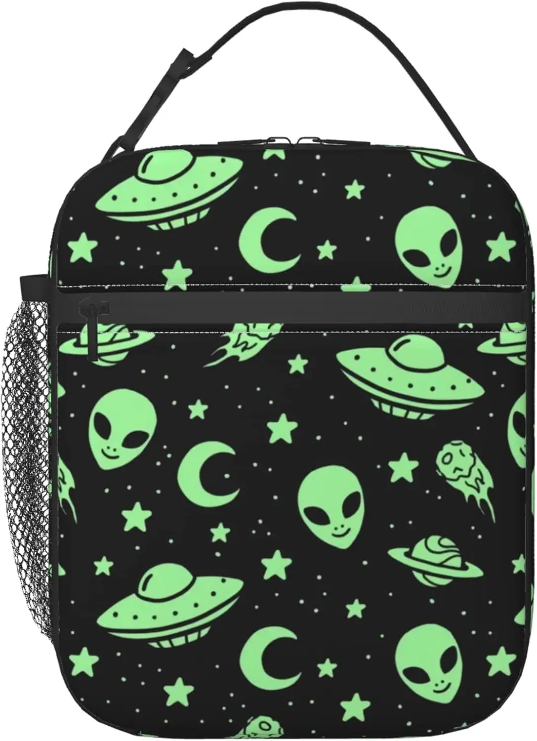 Borsa da pranzo isolata UFO Green Alien Moon-borsa da pranzo portatile riutilizzabile per donna, uomo e bambino