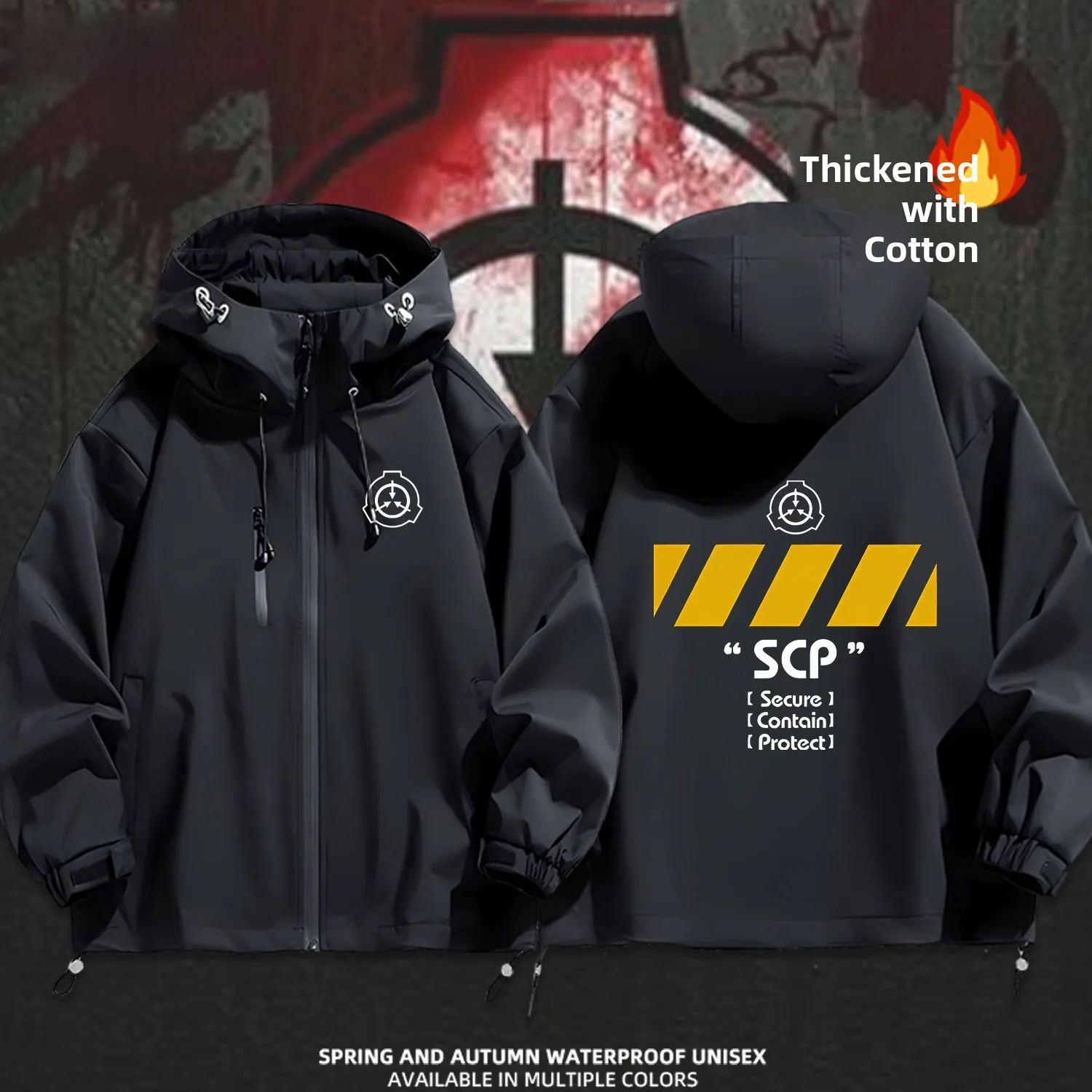 

SCPFoundation Foundation Thiened Cotton Hooded MTA Jaet Youth Casual Sle Waterproof Outdoor Coat for Men And Women