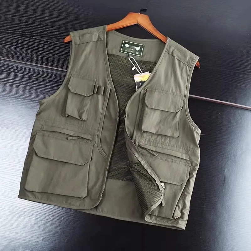 Trend cool autumn and winter outdoor travel must wear stand collar big vest men multi-pocket zipper design vest coat