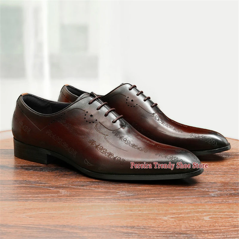 

British Style Pointed Toe Men's Oxford Shoes Trendy New Carved Genuine Leather Business Dress Shoes for Banquet Wedding Groom