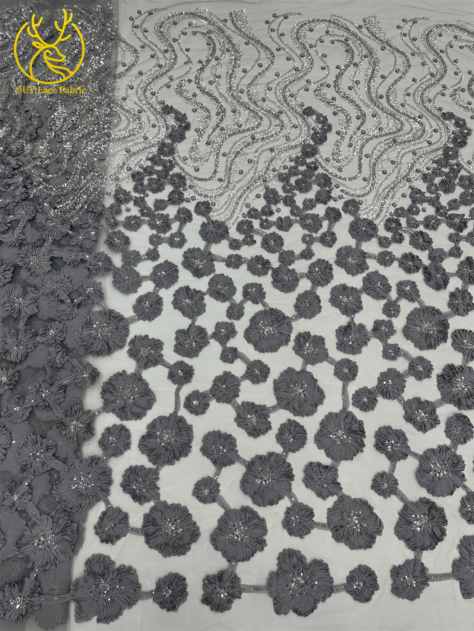 Burgunderroter 3D-Spitzenstoff, afrikanischer Perlen-Spitzenstoff, 5 Yards, nigerianischer Tüll, Pailletten-Spitzenstoff, Party, Damen, Hochzeitskleid, Nähen – Detail 24