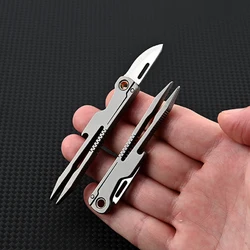 Mini titanium alloy multifunctional forceps folding knife, medical EDC outdoor open pocket keychain knife titanium alloy forceps