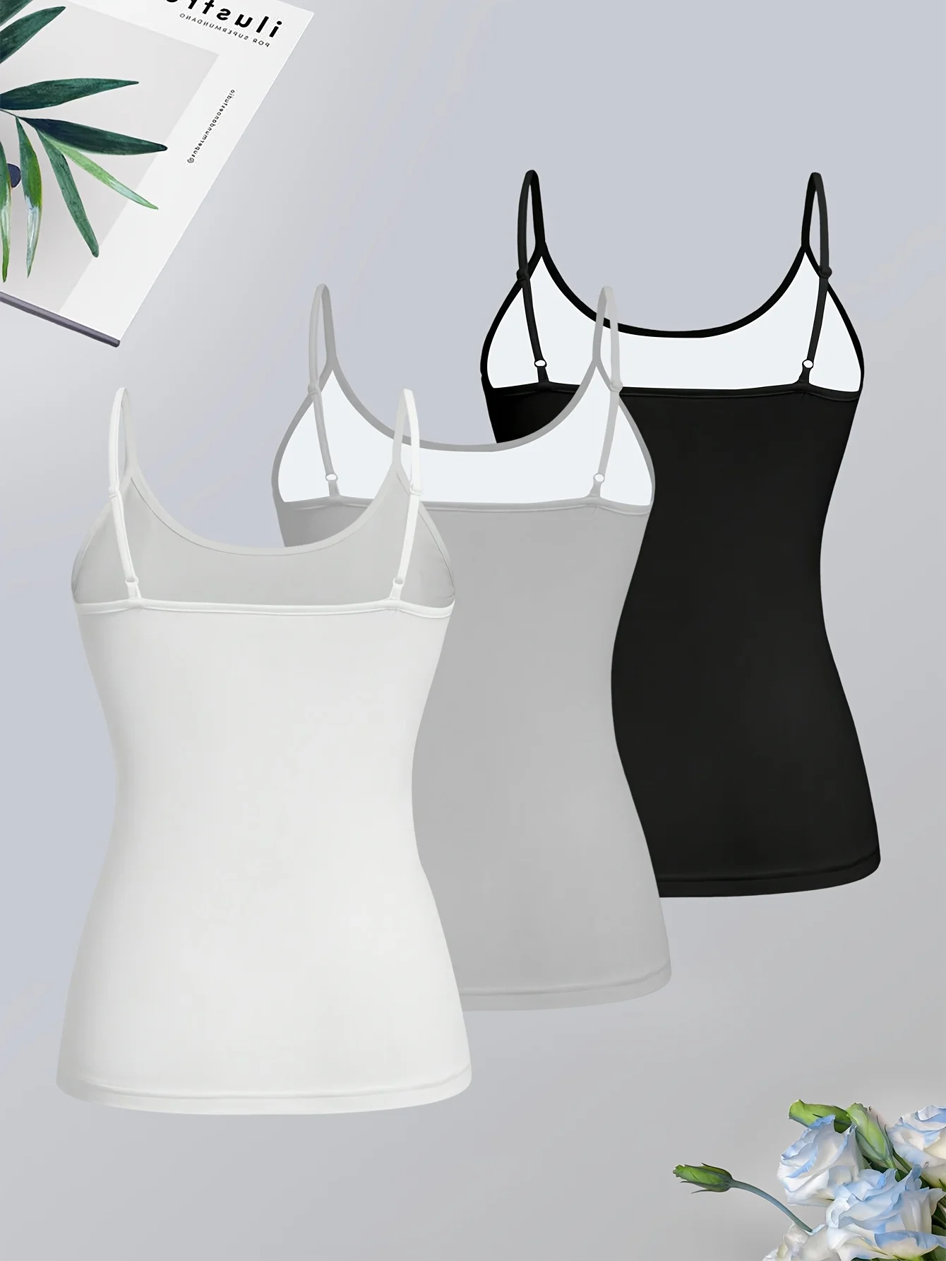 เสื้อเกาะอกหรูหรา 3 ชิ้น พร้อมสายสะพายไหล่บาง เสื้อถักแขนกุด พร้อมลายพิมพ์