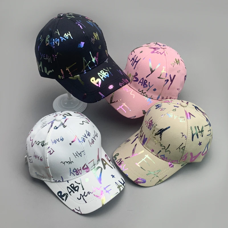 Cool Shiny Gradient Graffiti Letter Kpop Men Women Baseball Hats Cotton Simple Streetwear Comfortable Sport Casual Hip Hop Caps