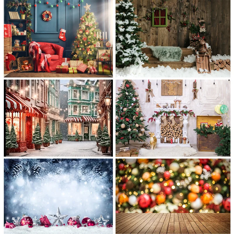 Christmas Day Presents Flower Wreath Photography Backrops Window Gift Pine Tree Fireplace New Year Theme Photo Background DRG-10