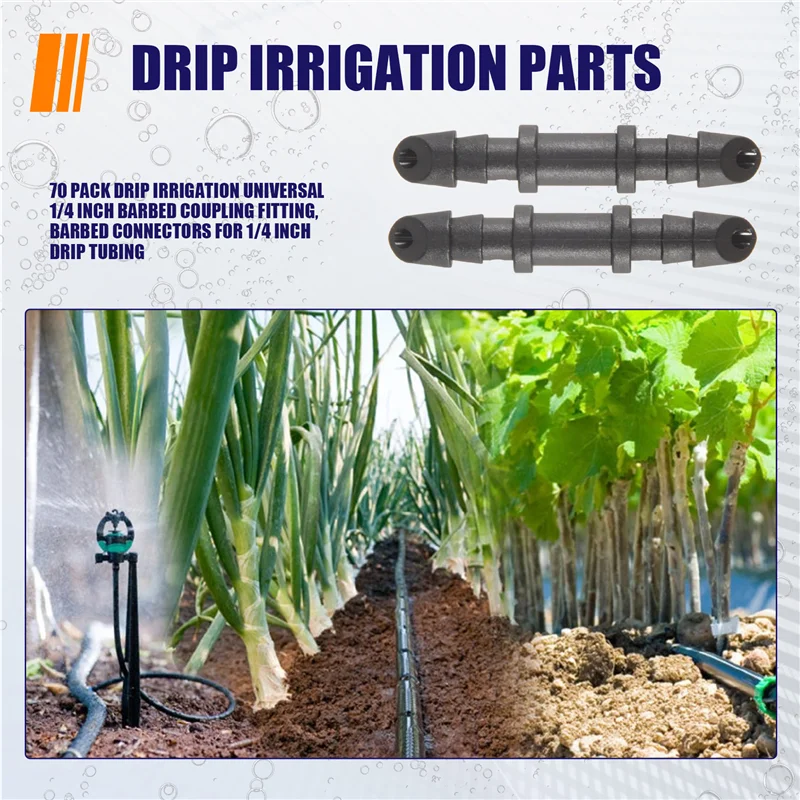 【Rushed】70 Pack Drip Irrigation Universal 1/4 Inch Barbed Coupling Fitting, Barbed Connectors For 1/4 Inch Drip Tubing