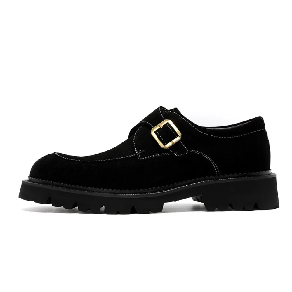 Premium New Mens Genuine Leather Monk Strap Dress Shoes  Thick Sole Height Increasing Suede Business Formal Casual Leather Shoes