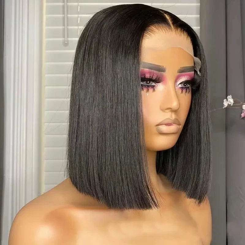 200 Density 13x4 Frontal Lace Wig Human Hair Pre-plucked Straight Bob Wig Short Natural Hairline