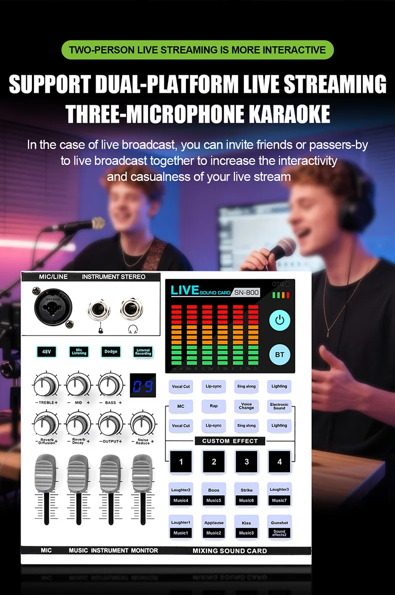 

Professional SN800 live streaming sound card, intelligent noise reduction, OTG digital transmission for Musical Instruments