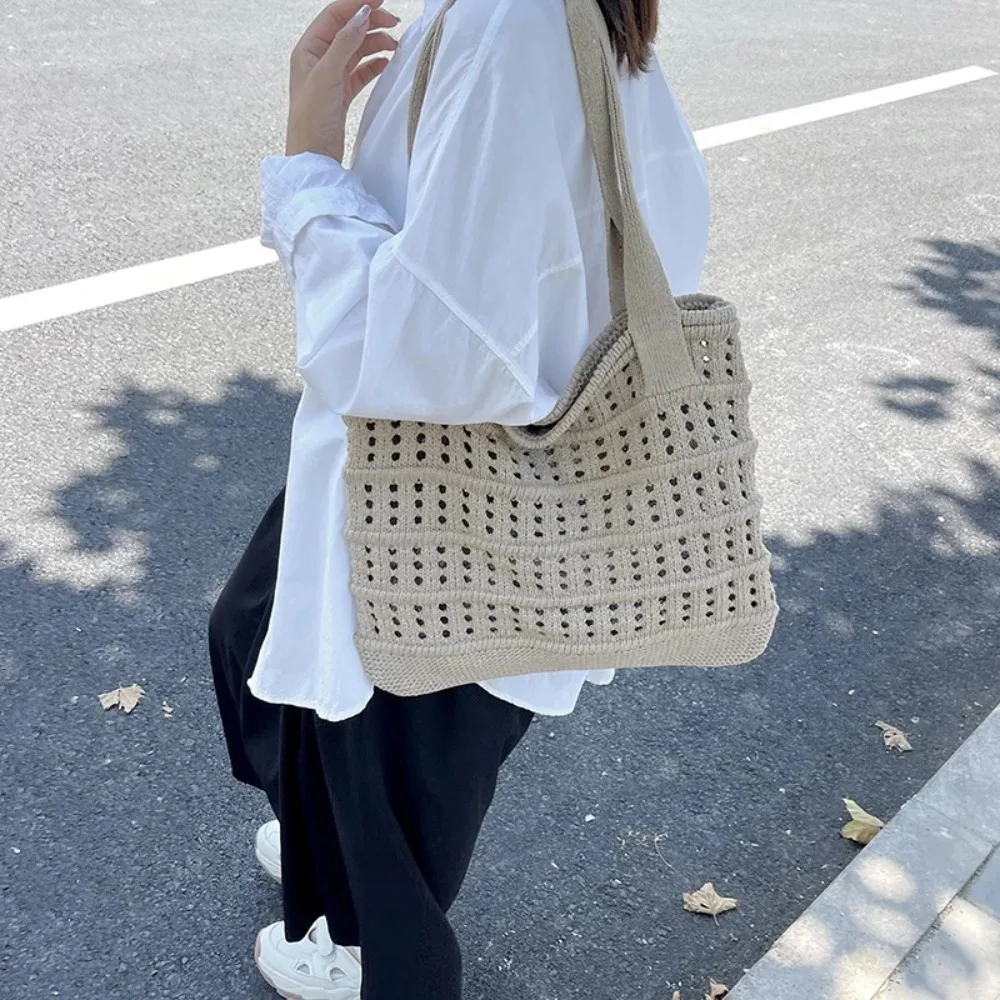 

Повседневная летняя женская соломенная тканая сумка, большая вместительная вязаная крючком сумка на плечо в ленивом стиле, мягкая сумка для подмышек, вязаная сумка на каждый день