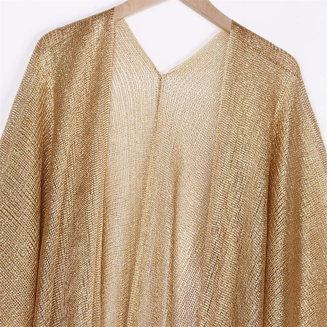 Sexy Fransen-Quasten-Netzstoff-Transparente Glänzende Strick-Tunika Strand-Überwurf Strandkleid Strandkleidung Damen V3321 – Detail 37