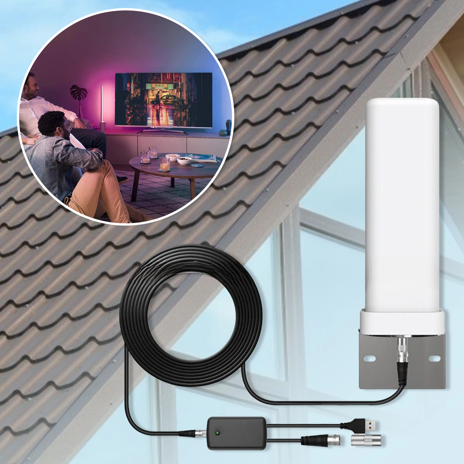 600 Miles HDTV Digital Antenna ABS Signal Amplified TV Antenna Wear Resist HD 4K Digital TV Antenna for Roof Utility Pole RV