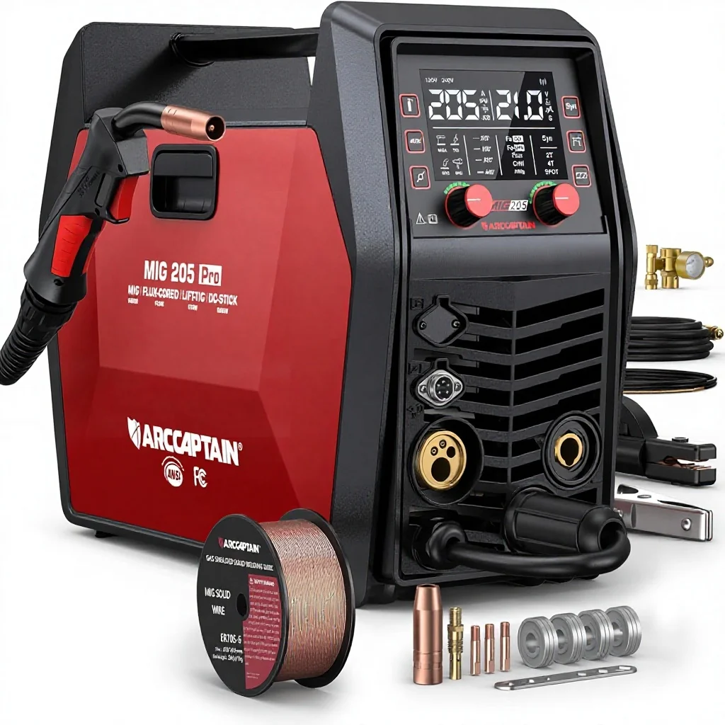 

ARCCAPTAIN MIG205Pro 6-in-1 MIG Welder 205A iControl APP Gasless Flux Core Lift TIG Stick 120V/240V Dual Voltage IGBT