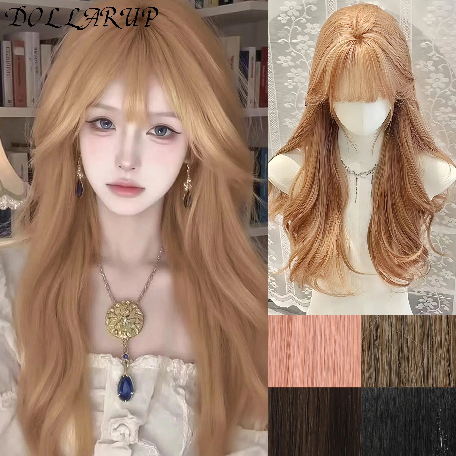 

JKL Длинные Светлые Волнистые Синтетические Парики с Челкой Лолита Косплей Блондинка Хэллоуин Натуральные Волнистые Волосы Парики для Белых Женщин Термостойкие