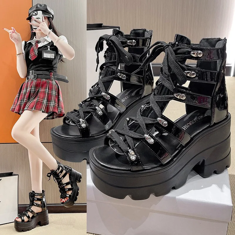 

Women's Sandals Fashion Thick Bottom Gladiator Sandals Punk Style Platform Sandals for Women Peep-toe Wedges Sandal Roman Shoes