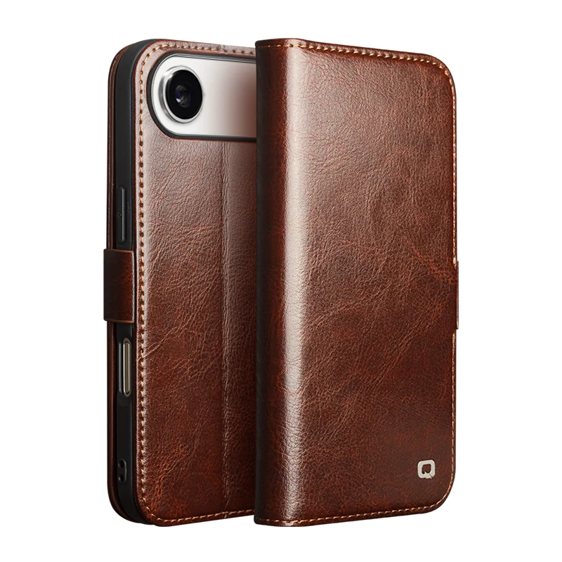 

QIALINO 103 Premium Genuine Leather Case for Apple Iphone 17 Air 16 15 14 Plus 13 Pro Max Natural Cowhide Wallet Cover