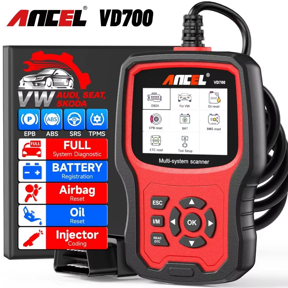 Ancel VD700 OBD2 Scanner Car Code Reader Full System Diagnostic Scan Tools EPB ABS D.P.F TPMS Oil Reset for VW Audi Skoda Seat