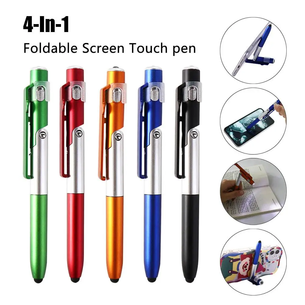 

Office Foldable Night Reading Students Stationery Ballpoint Pen with LED Light Stylus Pen Cellphone Holder Writing Pen