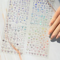 4PCS 3D Laser Rainbow Love Heart Nail Sticker Nail Art Decoration Love Sliders Nail Accessories Decal Stickers Nail Supplies