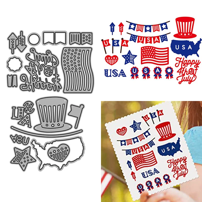 2022 AliliArts Metal Cutting Dies American Flag diy Scrapbooking Photo Album Decorative Embossing PaperCard Crafts Die