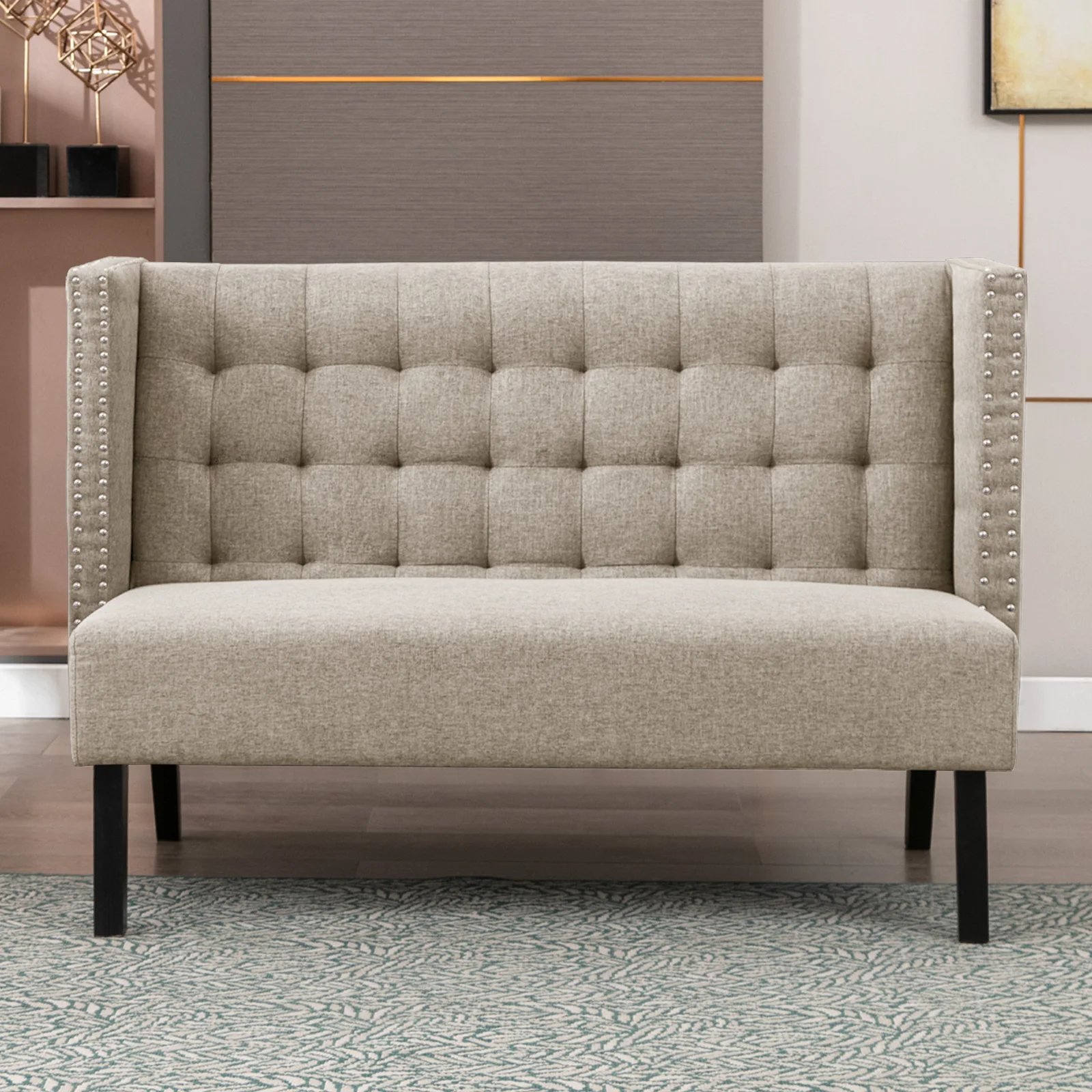 HORGAEO Modern Settee Sofa Couch |Loveseat Bench Sofa Upholstered Diamond Shaped Button Tufting High Back Comfortable