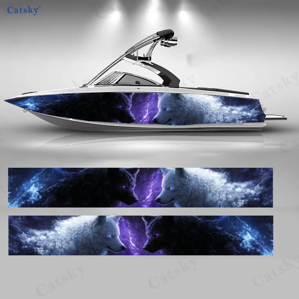 

Twin Wolves Purple Lightning Boat Sticker, PVC Waterproof Durable Vinyl Wrap Decals for Fishing Boat, Durable and Stylish Design