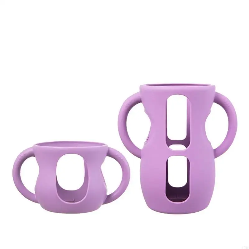 97BE ハンドル付き柔軟なボトルホルダー耐衝撃スリーブシリコンカバーガラス哺乳瓶用落下保護カバー