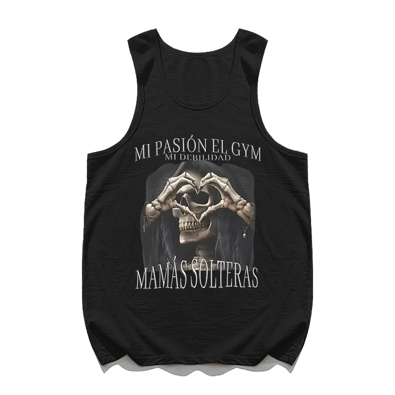 Grappige Schedel Print Mannen Tank Top Outdoor Fitness Sport T-shirt Zomer Gym Tee Casual Mouwloos Shirt Mode Ademend Man Vest