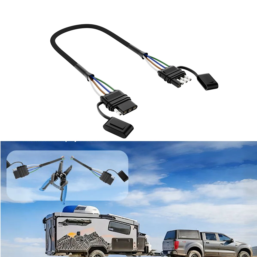 12 inch 4 Pin Trailer Wiring Harness,16AWG Pure Copper Trailer Light Kit ，Vehicle-Side and Trailer-Side 4 Way Flat Trailer Plug