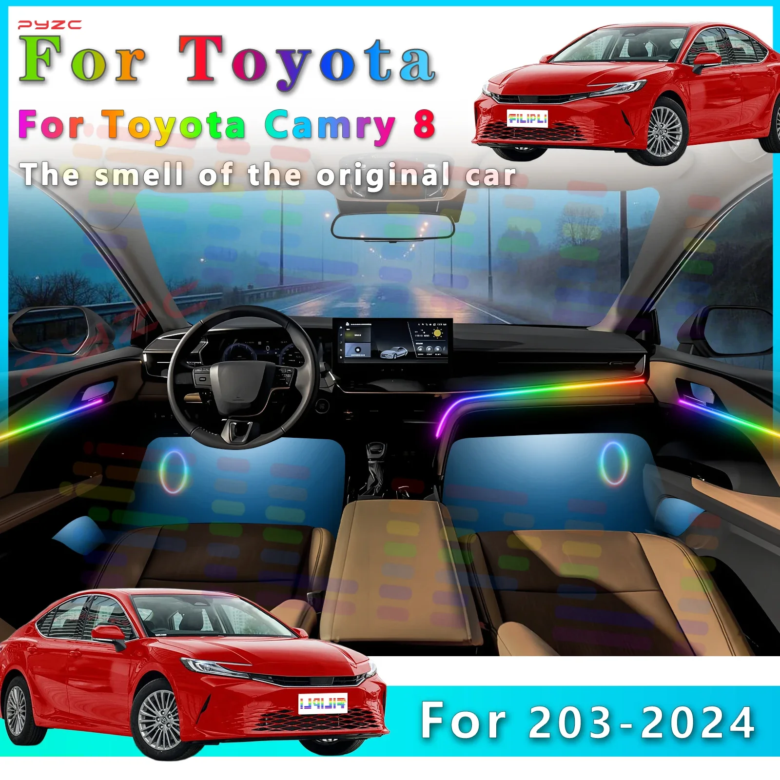 

Для Toyota Camry 8, внутренняя светодиодная лента RGB Symphony с 64 цветами и несколькими световыми эффектами для внутреннего визуального удара