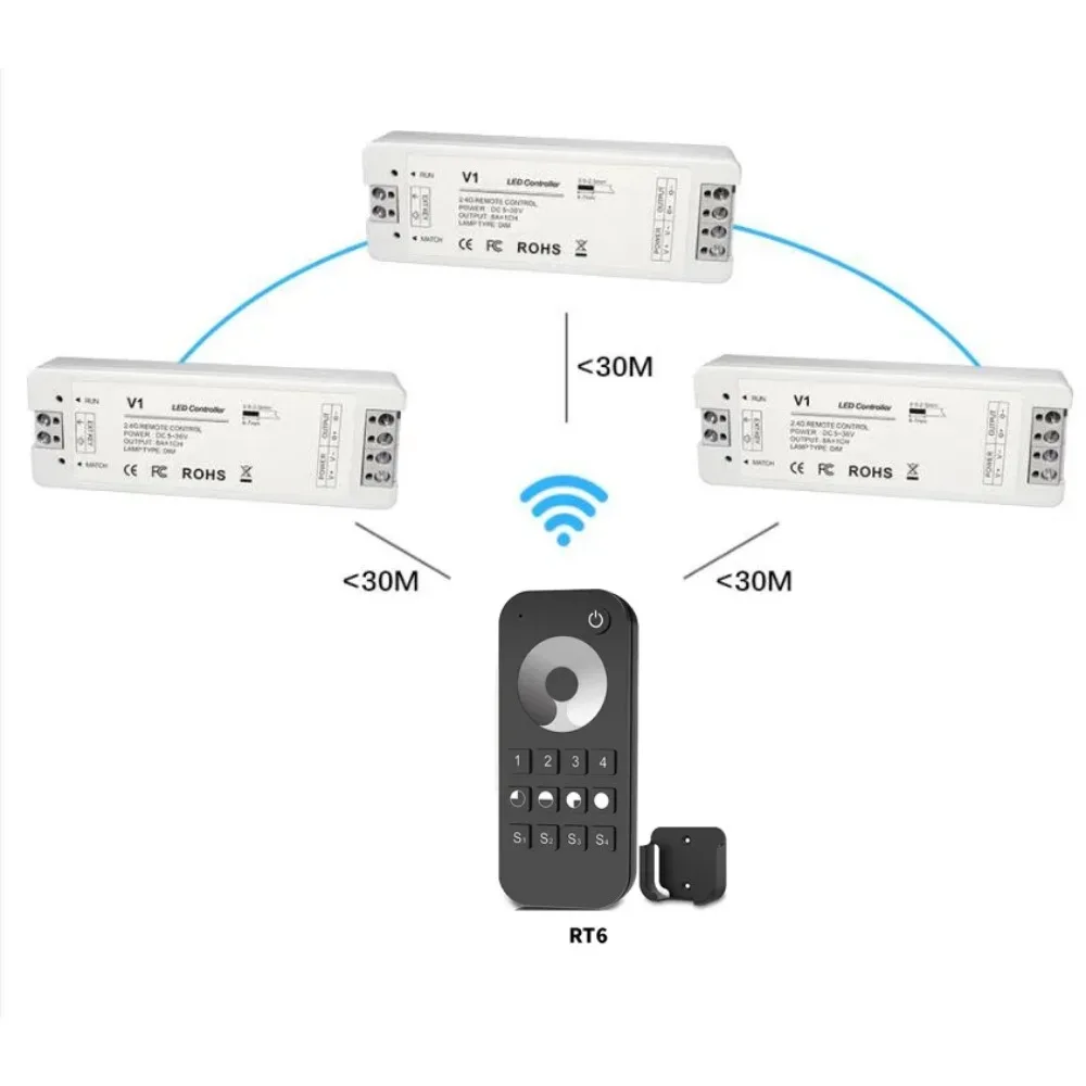 Bezprzewodowy przełącznik ściemniacza LED V1 + dotykowy pilot RF DC5V/12V/24V 8A PWM do jednokolorowej taśmy LED COB 5050 3528 ściemniania