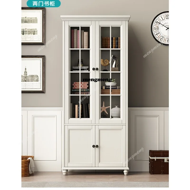 

American all solid wood bookcase four or five door combination white floor bookshelf ash wood locker